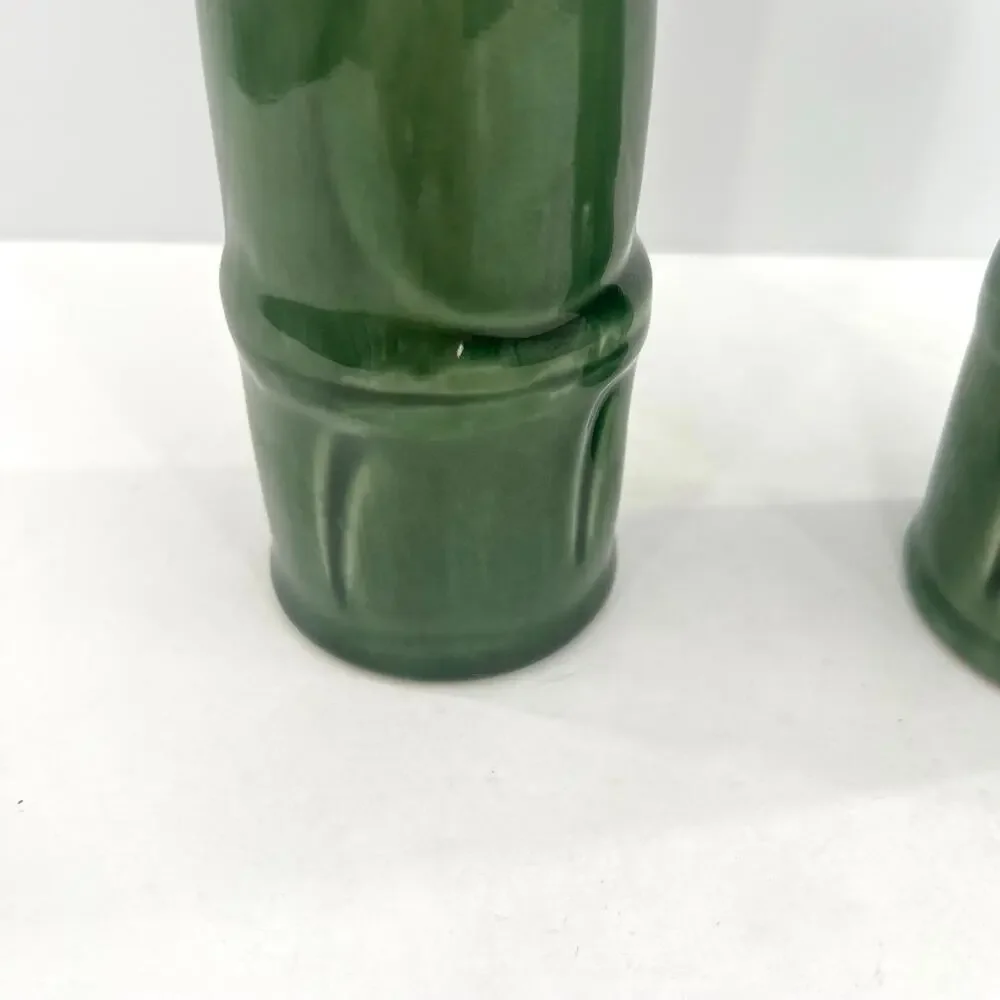 Set of two Libby green bamboo ceramic vases / glasses